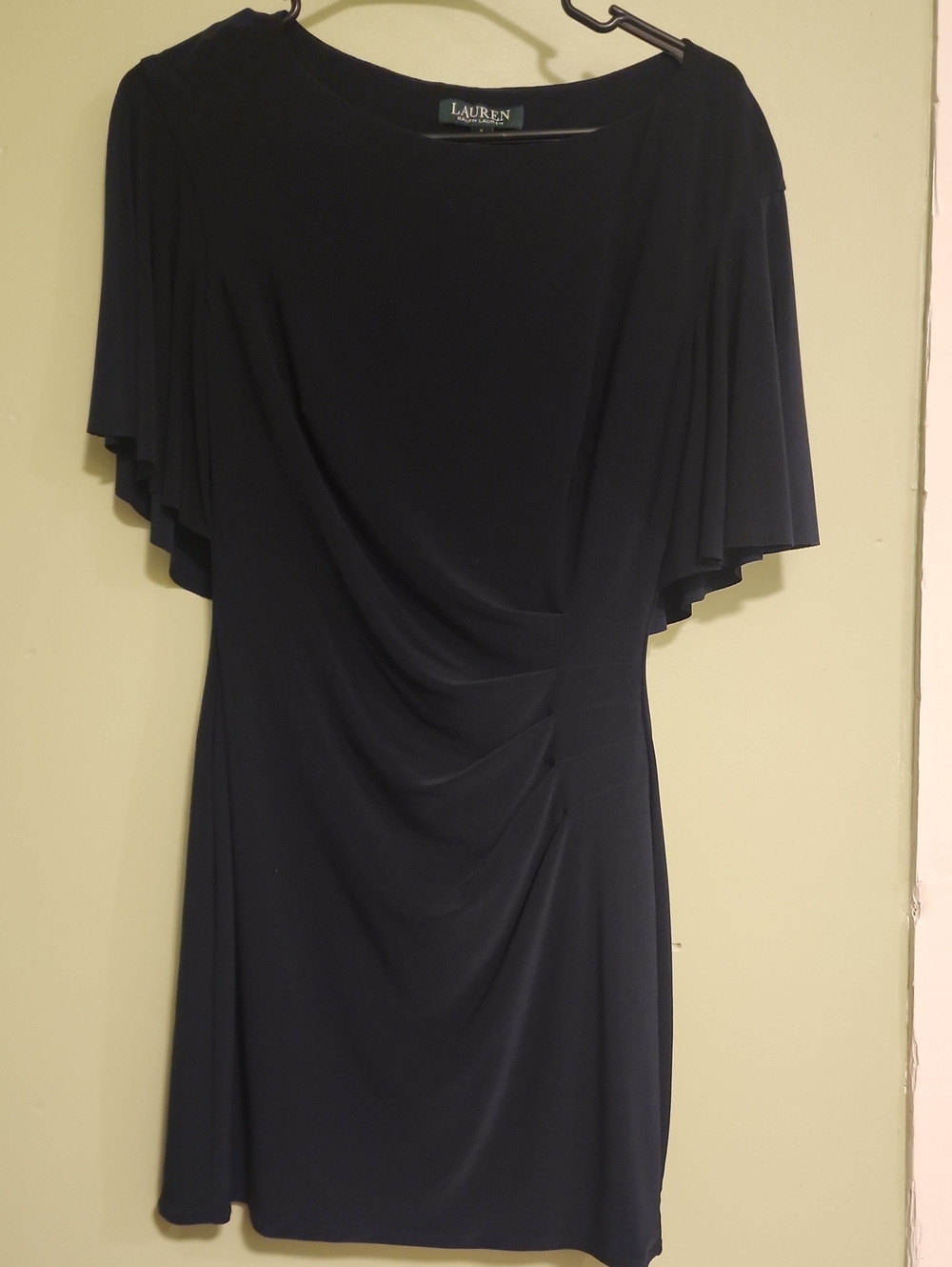 Lauren Ralph Lauren Navy Draped Flutter-Sleeve Mini Dress Size 2